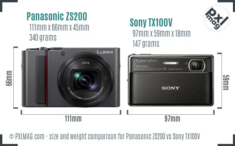 Panasonic ZS200 vs Sony TX100V size comparison