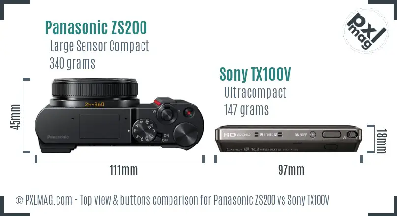 Panasonic ZS200 vs Sony TX100V top view buttons comparison
