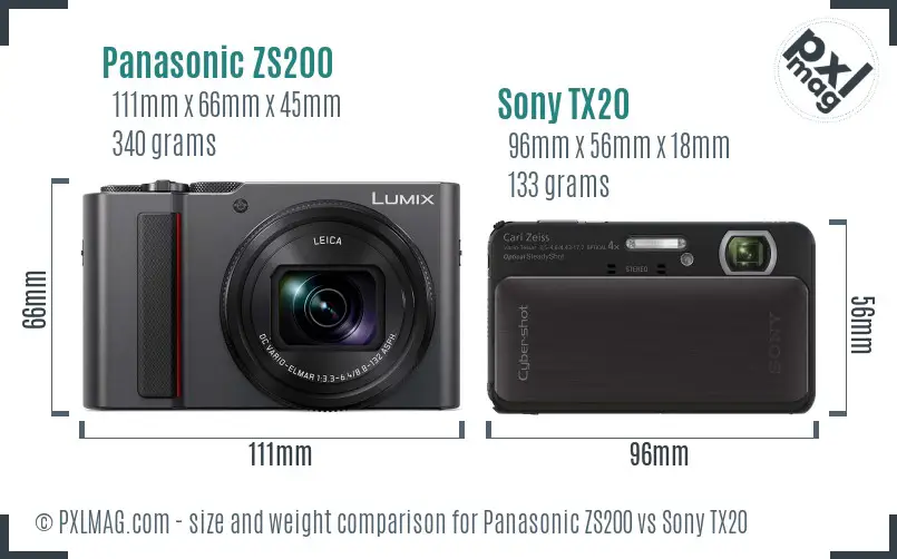 Panasonic ZS200 vs Sony TX20 size comparison