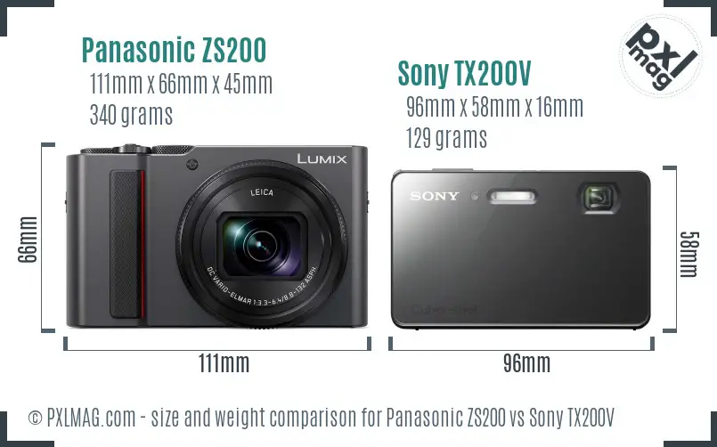 Panasonic ZS200 vs Sony TX200V size comparison