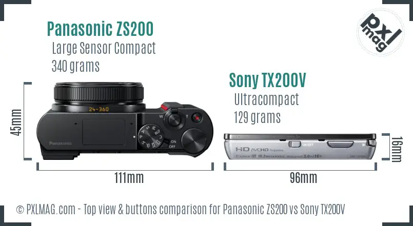 Panasonic ZS200 vs Sony TX200V top view buttons comparison