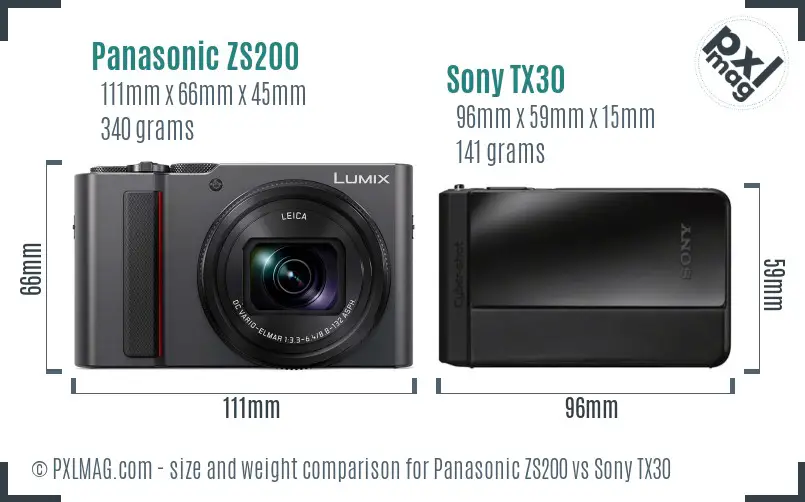 Panasonic ZS200 vs Sony TX30 size comparison