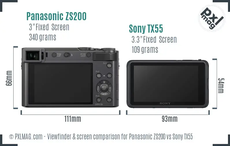 Panasonic ZS200 vs Sony TX55 Screen and Viewfinder comparison