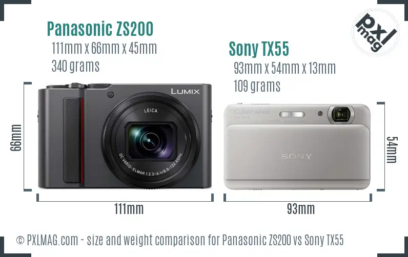 Panasonic ZS200 vs Sony TX55 size comparison