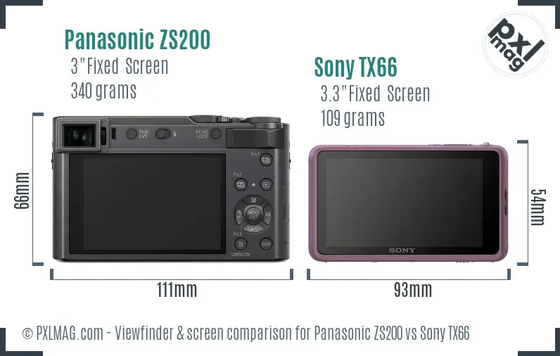 Panasonic ZS200 vs Sony TX66 Screen and Viewfinder comparison