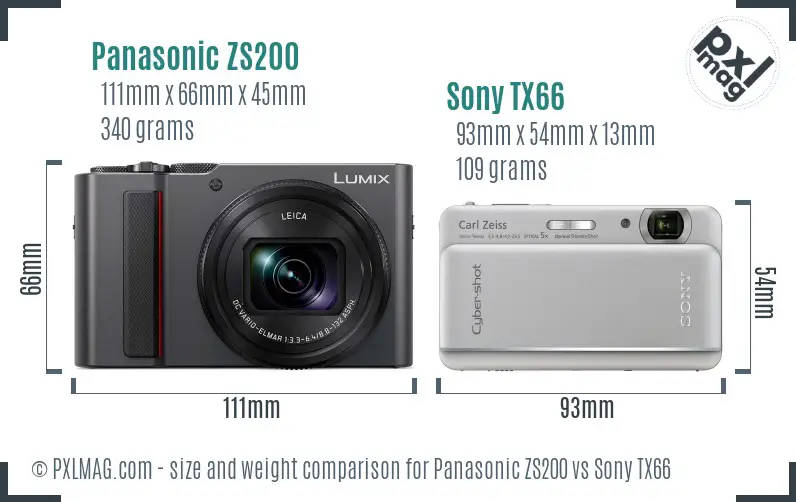 Panasonic ZS200 vs Sony TX66 size comparison