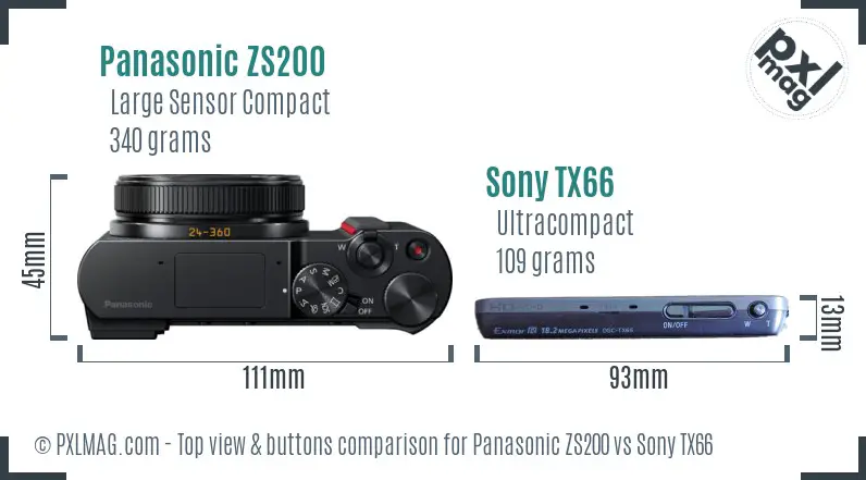Panasonic ZS200 vs Sony TX66 top view buttons comparison