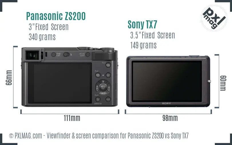 Panasonic ZS200 vs Sony TX7 Screen and Viewfinder comparison