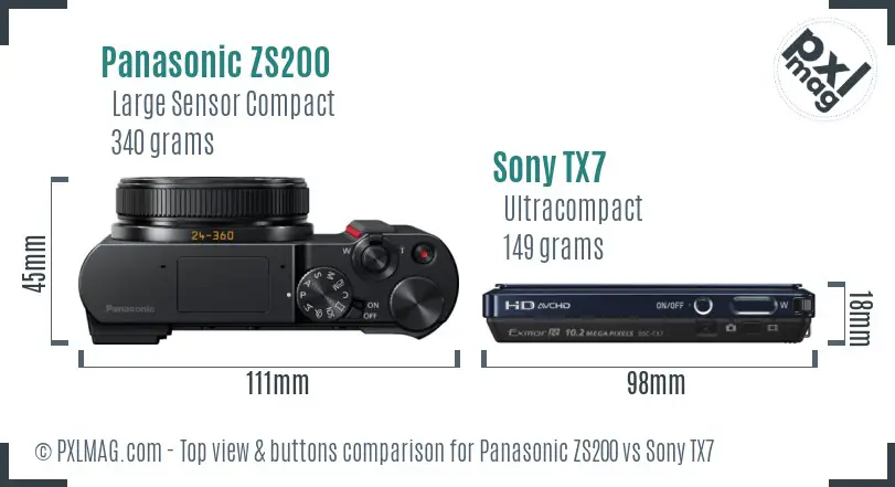 Panasonic ZS200 vs Sony TX7 top view buttons comparison