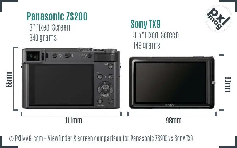 Panasonic ZS200 vs Sony TX9 Screen and Viewfinder comparison