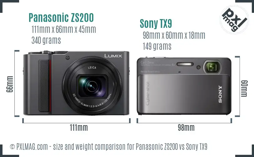 Panasonic ZS200 vs Sony TX9 size comparison