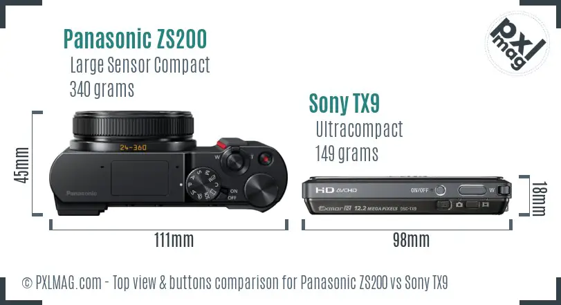 Panasonic ZS200 vs Sony TX9 top view buttons comparison