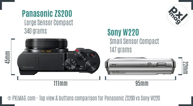 Panasonic ZS200 vs Sony W220 top view buttons comparison