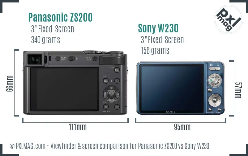 Panasonic ZS200 vs Sony W230 Screen and Viewfinder comparison