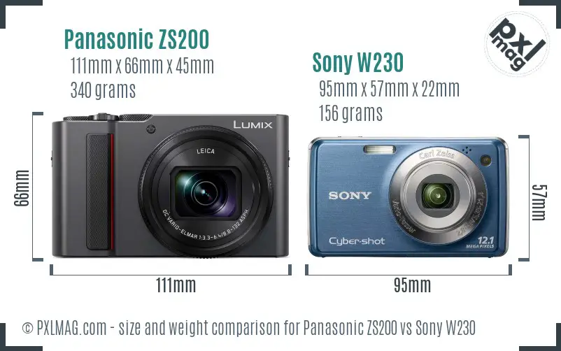 Panasonic ZS200 vs Sony W230 size comparison
