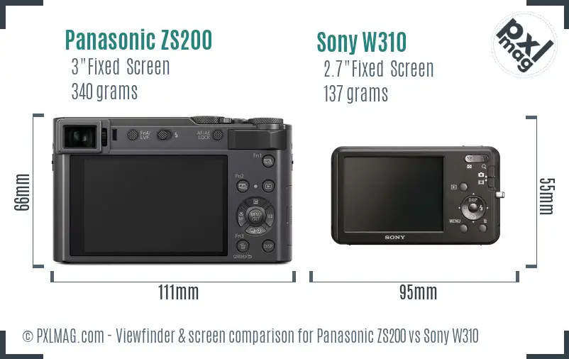 Panasonic ZS200 vs Sony W310 Screen and Viewfinder comparison Panasonic ZS200 vs Sony W310 Screen and Viewfinder comparison