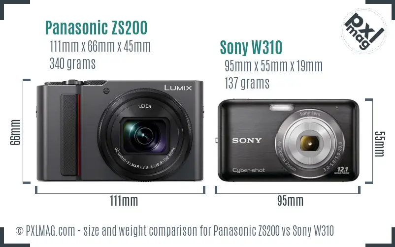 Panasonic ZS200 vs Sony W310 size comparison Panasonic ZS200 vs Sony W310 size comparison
