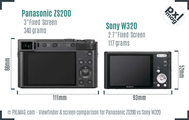 Panasonic ZS200 vs Sony W320 Screen and Viewfinder comparison