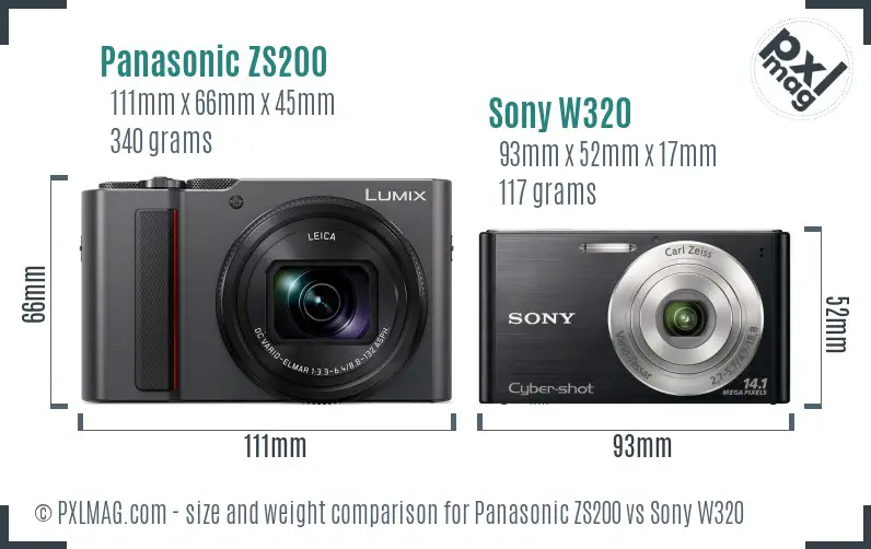 Panasonic ZS200 vs Sony W320 size comparison