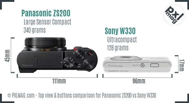Panasonic ZS200 vs Sony W330 top view buttons comparison Panasonic ZS200 vs Sony W330 top view buttons comparison