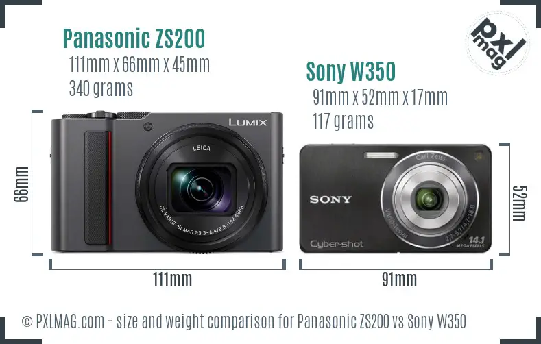 Panasonic ZS200 vs Sony W350 size comparison