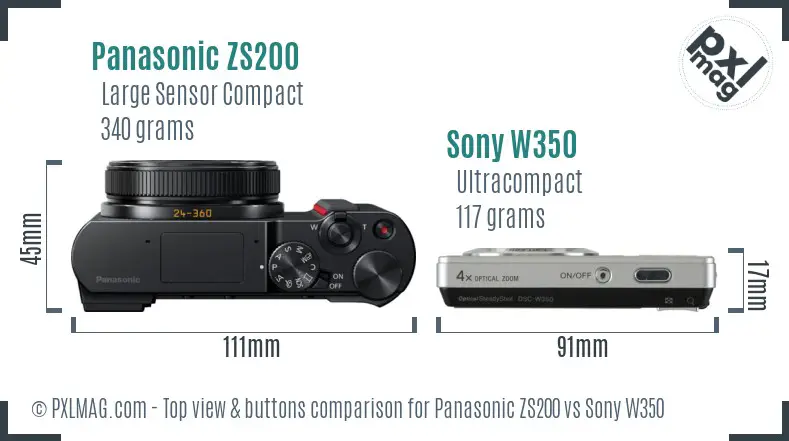 Panasonic ZS200 vs Sony W350 top view buttons comparison