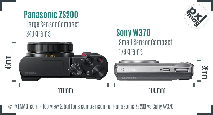 Panasonic ZS200 vs Sony W370 top view buttons comparison Panasonic ZS200 vs Sony W370 top view buttons comparison