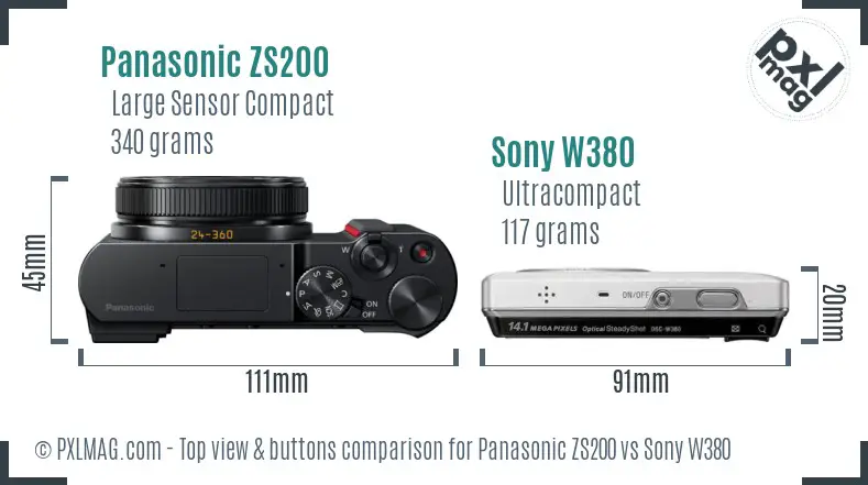 Panasonic ZS200 vs Sony W380 top view buttons comparison Panasonic ZS200 vs Sony W380 top view buttons comparison