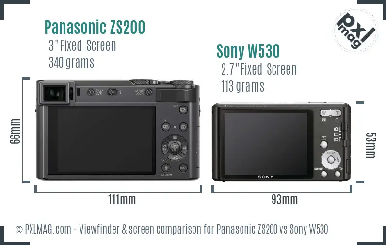 Panasonic ZS200 vs Sony W530 Screen and Viewfinder comparison
