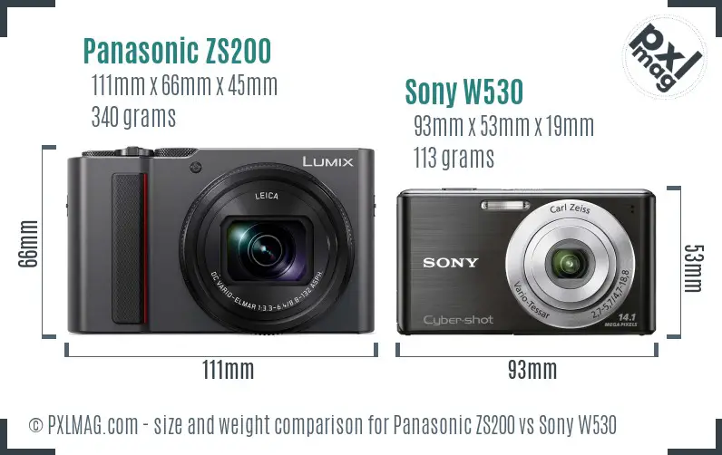 Panasonic ZS200 vs Sony W530 size comparison