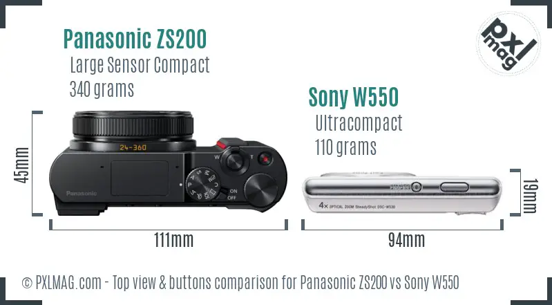 Panasonic ZS200 vs Sony W550 top view buttons comparison Panasonic ZS200 vs Sony W550 top view buttons comparison