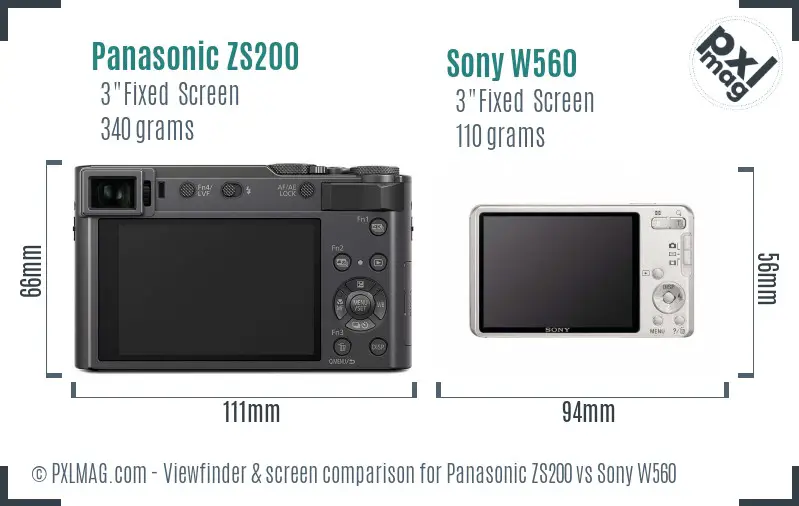Panasonic ZS200 vs Sony W560 Screen and Viewfinder comparison