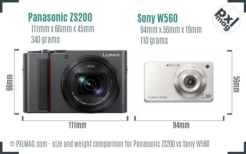 Panasonic ZS200 vs Sony W560 size comparison