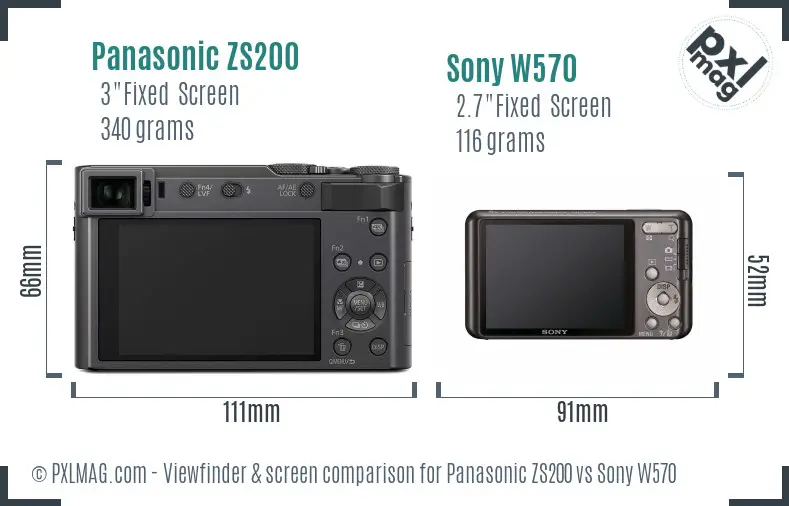 Panasonic ZS200 vs Sony W570 Screen and Viewfinder comparison