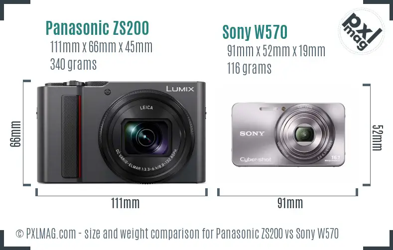 Panasonic ZS200 vs Sony W570 size comparison