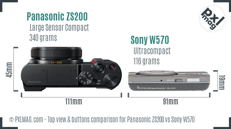 Panasonic ZS200 vs Sony W570 top view buttons comparison