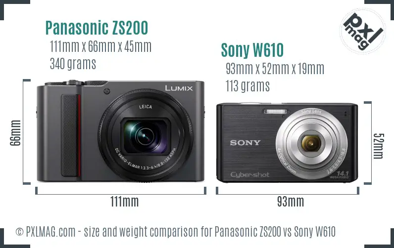 Panasonic ZS200 vs Sony W610 size comparison
