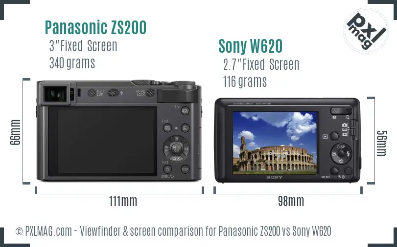 Panasonic ZS200 vs Sony W620 Screen and Viewfinder comparison