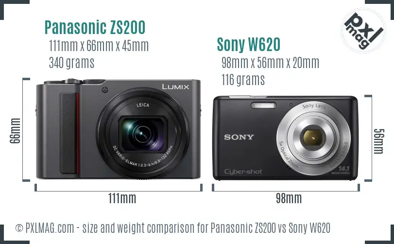 Panasonic ZS200 vs Sony W620 size comparison