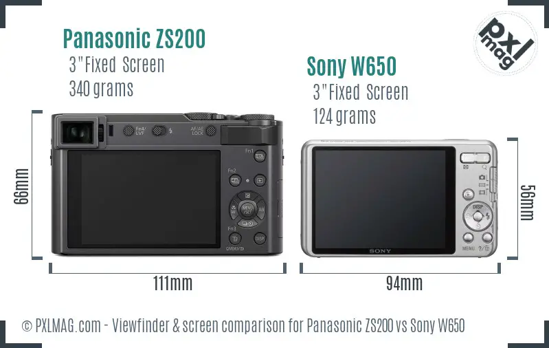 Panasonic ZS200 vs Sony W650 Screen and Viewfinder comparison