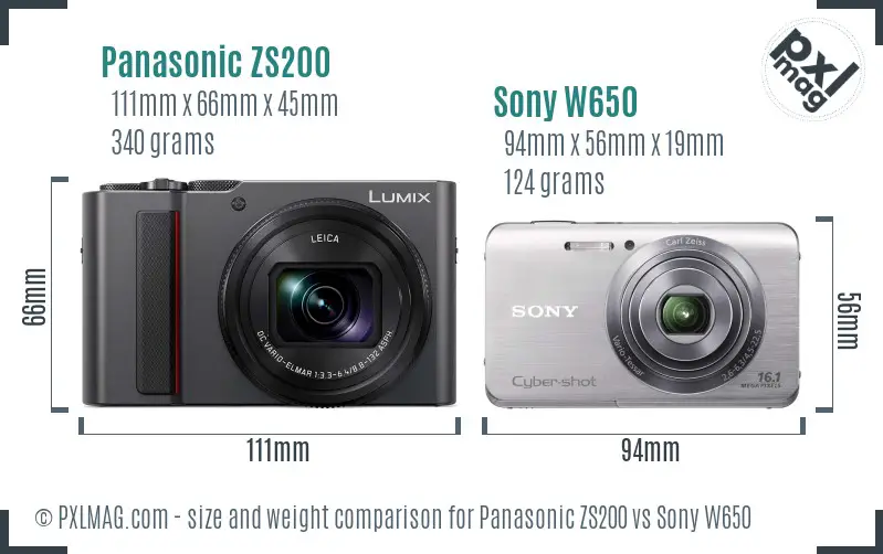 Panasonic ZS200 vs Sony W650 size comparison