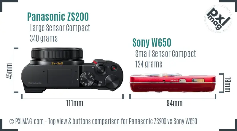 Panasonic ZS200 vs Sony W650 top view buttons comparison