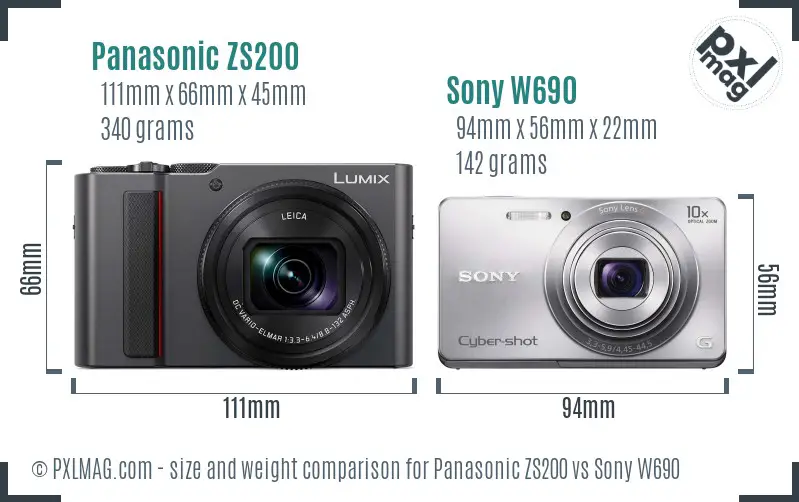 Panasonic ZS200 vs Sony W690 size comparison