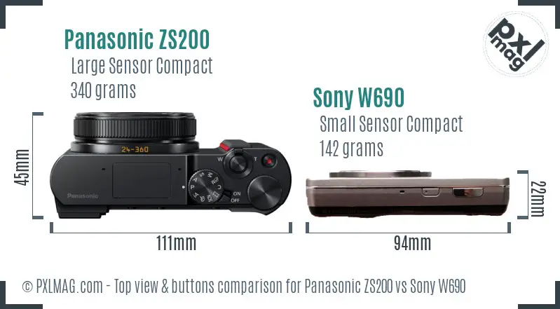 Panasonic ZS200 vs Sony W690 top view buttons comparison