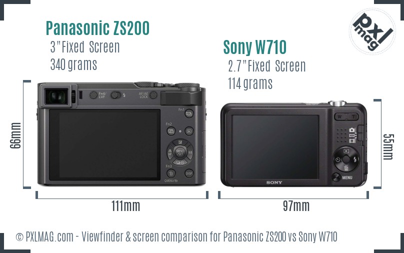 Panasonic ZS200 vs Sony W710 Screen and Viewfinder comparison