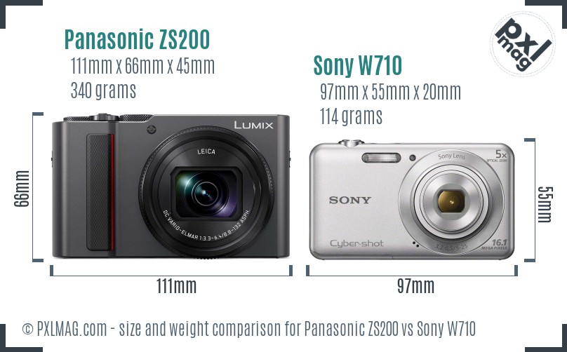 Panasonic ZS200 vs Sony W710 size comparison