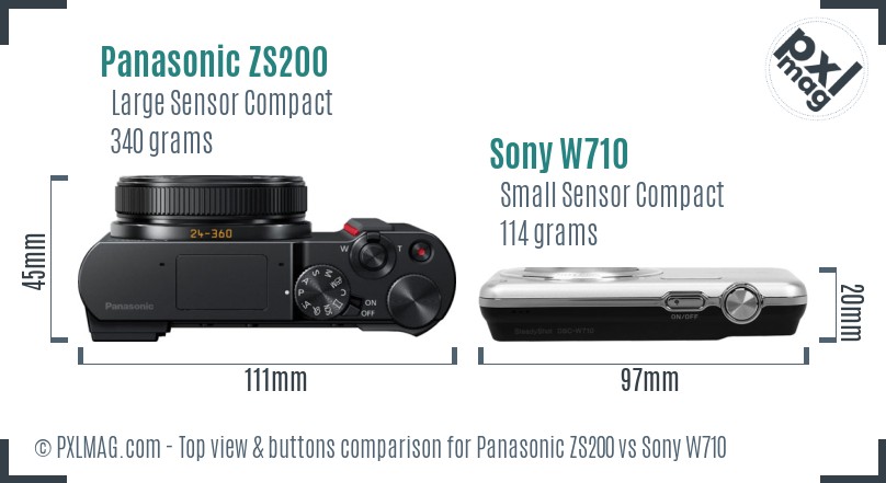 Panasonic ZS200 vs Sony W710 top view buttons comparison