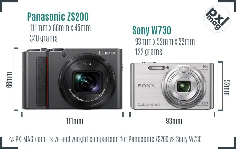 Panasonic ZS200 vs Sony W730 size comparison