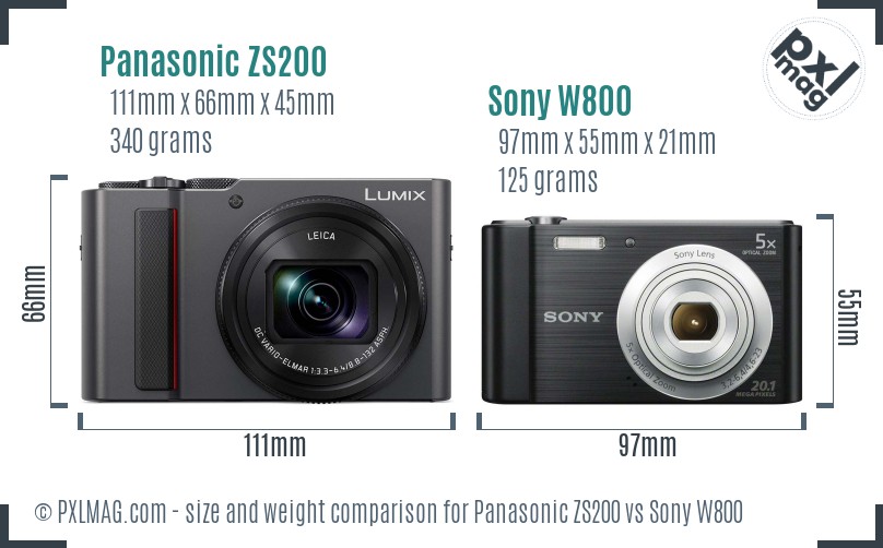 Panasonic ZS200 vs Sony W800 size comparison