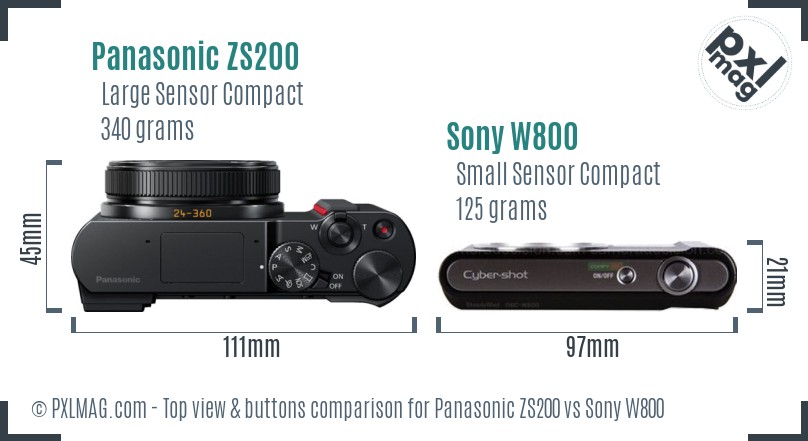 Panasonic ZS200 vs Sony W800 top view buttons comparison